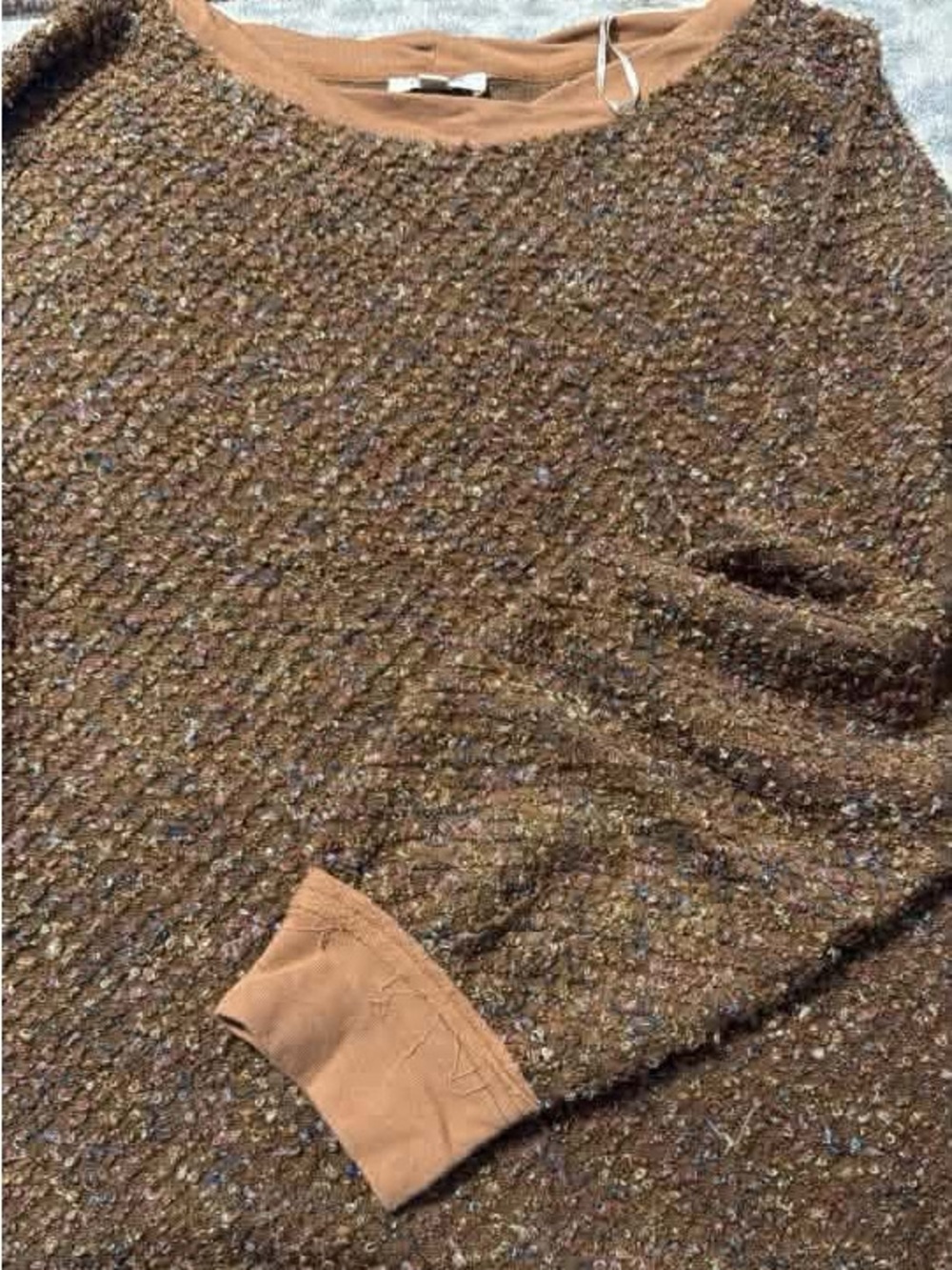 Brown Textured Crewneck Sweater